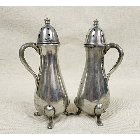 Vintage NS Co Pewter Salt & Pepper Shakers | 1114 | Tripod Footed | 1960s MCM - Picture 2 of 10